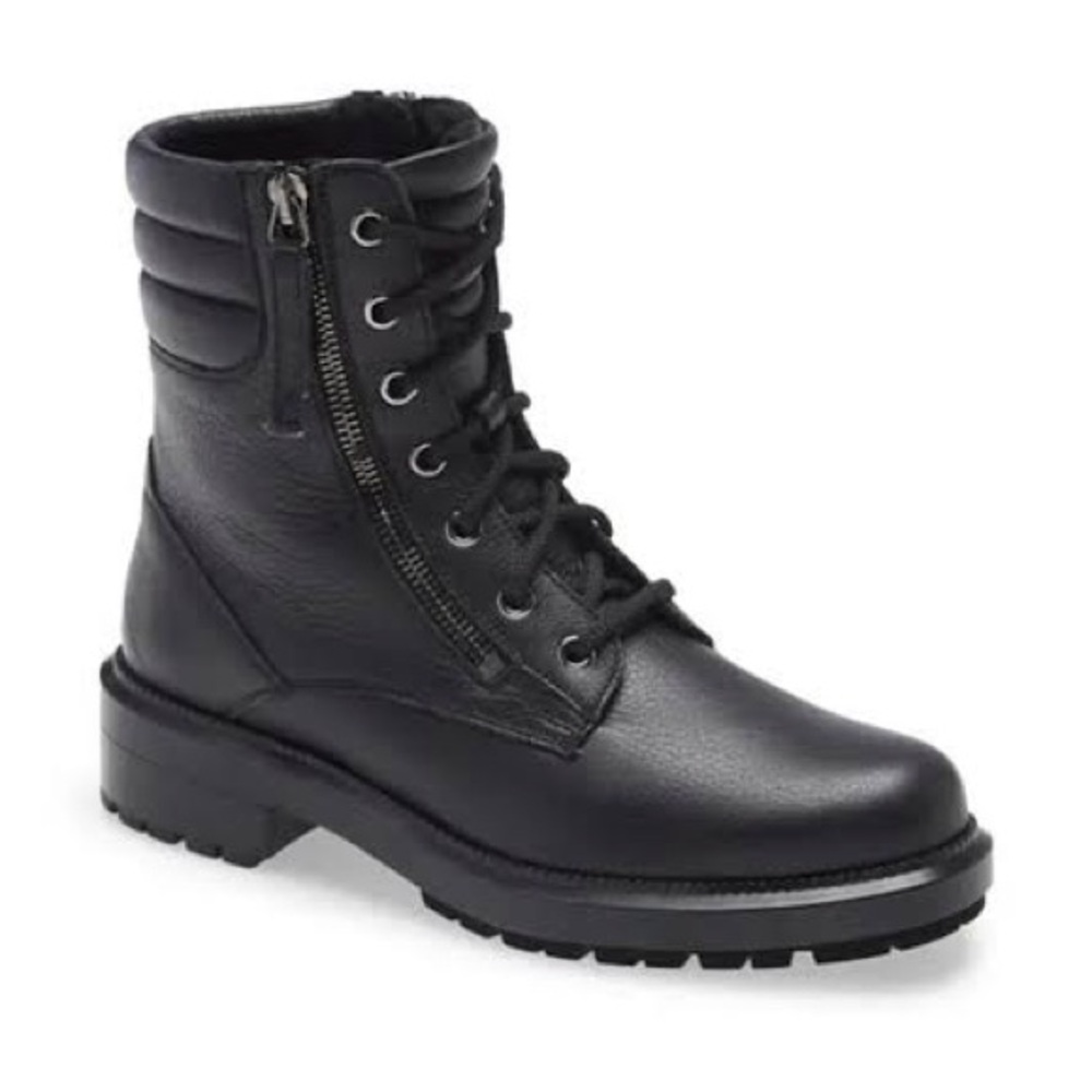 Aquatalia Laila Leather Water Resistant Moto Combat Boots